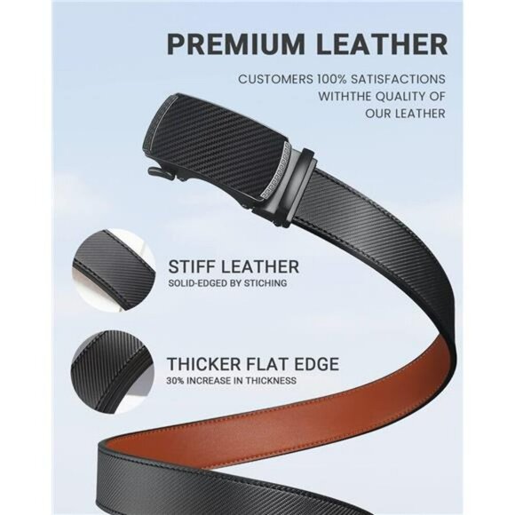 Mens ratchet leather belt adjustable slide dress belt black brown work casual - Picture 4 of 7